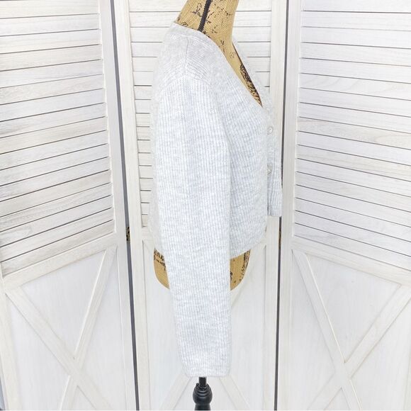 Gianni Bini Dani Cardigan Sweater Rhinestone Button Ribbed Gray Large - Picture 4 of 14